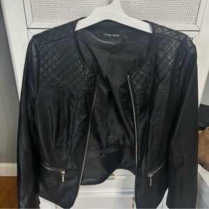 Ivanka Trump Black Leather Jacket with Quilted Design